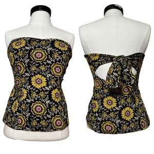 Free People Daisy Chain Black Floral Print Tie Back Tube Top S Boho Spring